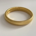 Vintage gold Tubogas flexible stainless steel wide bracelet with industrial texture - 12mm Wide / Gold