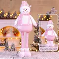 Muñeco de nieve de Navidad rosa telescópico de peluche decoración de 70cm - 70cm / Muñeco de Nieve Rosa Retráctil Mediano