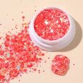 Pink and red iridescent hexagonal nail glitter sequins in white jar with finished tip - Korean Large Sequins #18 Luminous