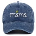 Vintage washed blue denim baseball cap featuring white mama embroidery and crown - One Size / Navy Blue