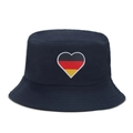Close-up of heart-shaped Germany flag print on navy blue cotton bucket hat with stitching - M / 1# Heart Flag - Navy Blue