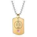 Detailed engraving of Cancer zodiac sign on a gold pendant necklace with pink gemstone - Gold Cancer Female