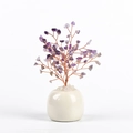 Handmade amethyst crystal tree with copper wire and white ceramic base for home decor - Amethyst Pot