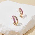 Elegant gold vintage stud earrings with purple enamel stripes and zircon accents - Purple