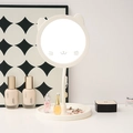 Miroir de maquillage LED blanc oreilles de chat avec visage lumineux et plateau de base - Blanc