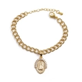 Bracelet chaîne en cuivre doré avec pendentif Vierge Marie serti de zircons - 0254DL/Pavé Ovale Vierge Marie