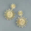 Chic golden double-layered sunburst stud earrings with a textured metallic finish - Irregular Leaf Earrings / Gold