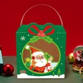 Green Christmas gift box with Santa motif and clear window for snacks and apples - S-38 Santa Claus Glasses / Flat Shipping