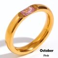 18K gold plated stainless steel ring with rectangle pink zircon for October - Pink