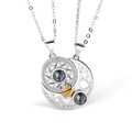 Magnetic sun and moon couple necklace set with 100 languages projection stone in silver - Sun & Moon Projection (Chain + Chain)
