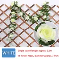 2.2m Artificial white rose vine with 16 silk flower heads for wedding decoration - 2.2m/16 Heads / 16 Heads Rose White