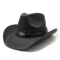 Cappello da cowboy in paglia nera stile western con fascia in pelle marrone e decorazioni - M(56-58cm) / Nero
