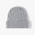 Winter cable knit beanie hat in medium grey with warm thick ribbed texture for outdoors - One Size / Light Grey (24B043)