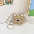 Brown cartoon bear crossbody bag for children with adjustable strap and pineapple charm - Khaki