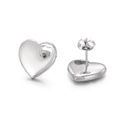 Pendientes de corazón en acero inoxidable plateado pulido con detalle calado moderno - Pendientes de botón huecos en forma de corazón (KE96575-Z) / Color Acero