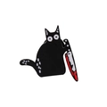 Pin esmaltado de gato negro de dibujos animados con cuchillo sangriento para bolsos - Gato negro con cuchillo (C2272)