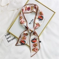Narrow silk twilly with fashion girl and cosmetic illustration in cream and brown - 7*100cm / Makeup Girl