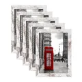 Set of 5 distressed white wood frames with London street art photography for wall decor - Retro White 6 Inch