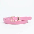 Slim pink textured leather belt featuring a rectangular metal buckle and double loops - Rose Red