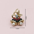 Golden Christmas bell pendant with red green rhinestones and white pearls 1.8x1.4cm - 2888 Rhinestone Bell Pearl