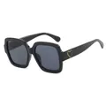 Übergroße quadratische schwarze Sonnenbrille mit goldenen Herzakzenten am Bügel - Einheitsgröße / Glänzend Schwarz/Graue Linse