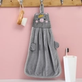 Cute gray pig-shaped coral fleece hand towel with hanging loop and crown embroidery - Grey Pig