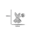 Silver butterfly cartilage piercing stud with clear crystals and size dimensions - Silver