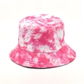 Detail of pink tie-dye bucket hat showing cotton fabric and reinforced brim stitching - M (56-58cm) / Red
