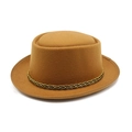 Chapeau boater en laine camel pour femme avec ruban décoratif tissé noir et doré - M (56-58cm) / Kaki