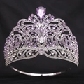 Detail of luxury pageant crown with purple and white crystals on silver metal base - Silver/Light Purple Zirconia