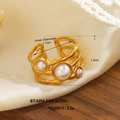 Gold plated stainless steel multi-layer wave ring with pearls and 1.7cm inner diameter - Multi-layer Wave Pearl Style (ZN1503-1169)