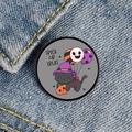 Trick or Treat Halloween badge with black cat and pumpkin on denim jacket - Black Cat Wizard Hat and Balloon Combination Style (XZ6942)