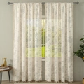 French style floral and butterfly print curtains with elegant fringe trim in cream white - Butterfly Print Gauze White (Rod Pocket) / W140*H100