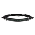 Detailed shot of woven bracelet with green zircon micro-pave in black titanium metal tube - Black Woven Green Zircon Curved Tube Bracelet