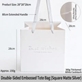 White square gift bag with Best Wishes silver embossing and 80cm ribbon handles - Double-sided Embossed Square Matte Silver 28*28*28