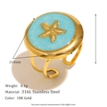Detailansicht des 18K vergoldeten Edelstahlrings mit blauem Emaille und Seestern - Rund Emaille Seestern Offener Ring - Gold