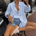 Light blue loose fit long sleeve shirt with chest pocket for casual holiday style - S / Blue