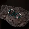 French style dark green enamel irregular hoop earrings with S925 sterling silver finish - Green (EH0189 Green)