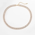 Detail of gold necklace with rectangular zircons showing extension chain and droplet charm - 6mm Necklace / Gold