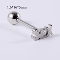 Stainless steel 14G tongue barbell piercing with SEX letter charm in silver finish - Sex