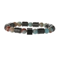 Beaded bracelet with light blue natural stones, black cylinder spacers and cube bead - Hematite + Shoushan Stone