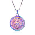 Iridescent rainbow finish owl coin pendant necklace made of stainless steel - Iridescent Pendant Necklace