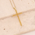 Detailed view of a gold cross pendant necklace featuring amber zircon stones on stone - Yellow (8#Yellow)