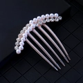 Rose gold hair comb with five teeth featuring elegant faux pearls and sparkling rhinestones - Rose Gold Wide Pearl Style 14