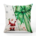 Kerst kussensloop van linnen met kerstman en een grote groene strik decor - Kerstman Groene Strik