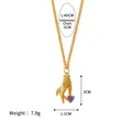18k vergulde ketting met hand die paars hart zirkoon vasthoudt hanger en 45cm verlengketting - Hand die hart vasthoudt