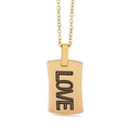 Golden stainless steel necklace with rectangular pendant engraved with LOVE text - Gold (KN34936-K)