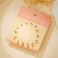 Set of 6 gold and pearl stud earrings with bow and Eiffel Tower designs on card - Gold Tower Diamond (E1920-1)