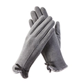 Gants thermiques gris avec revers en fausse fourrure et nœud pour cyclisme et conduite - Nœud En PU Avec Bordure En Fourrure / Gris