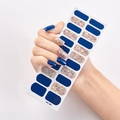 Self-adhesive blue and champagne gold glitter nail stickers SS-026 set of 20 pieces - Dark Blue Champagne Gold Glitter Style (SS-026)